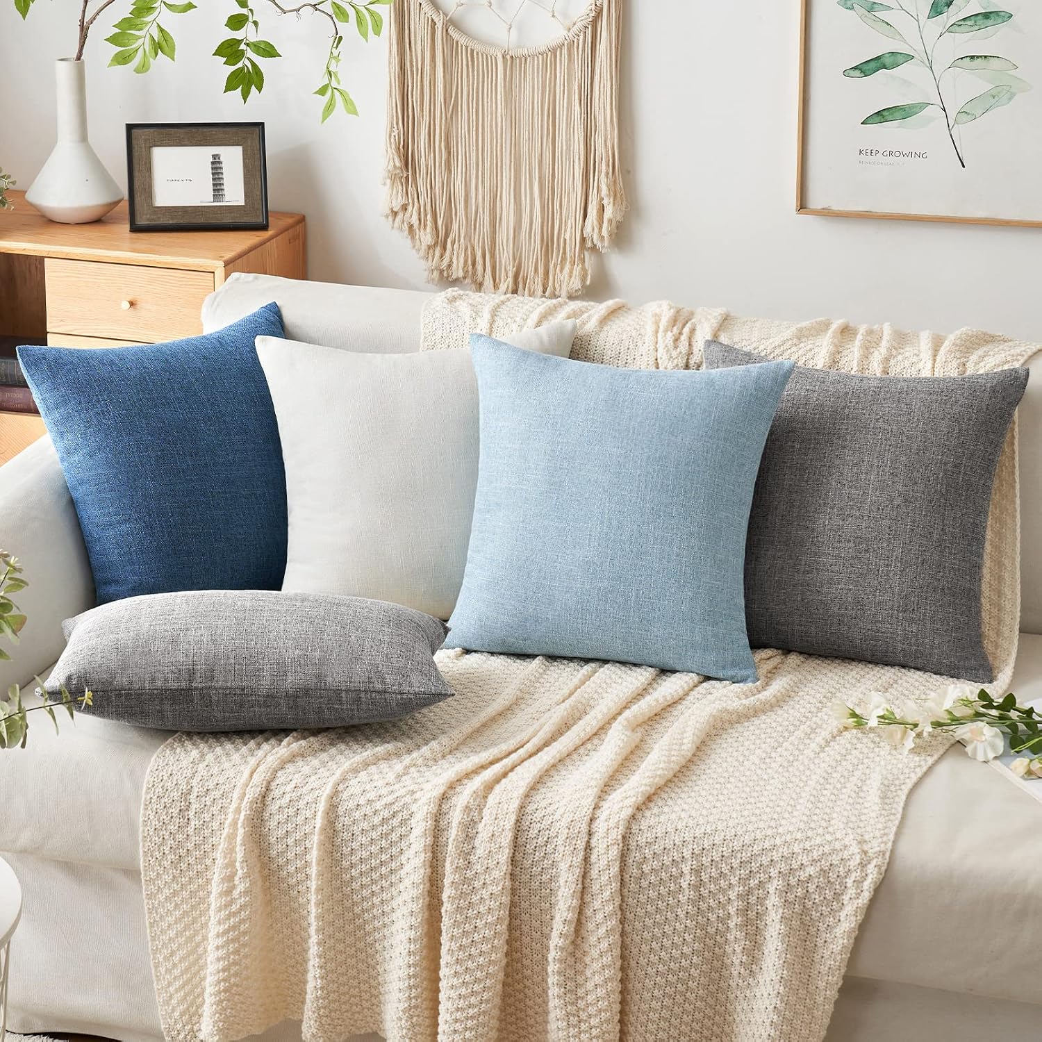 Light Blue Textured Linen Pillow Covers