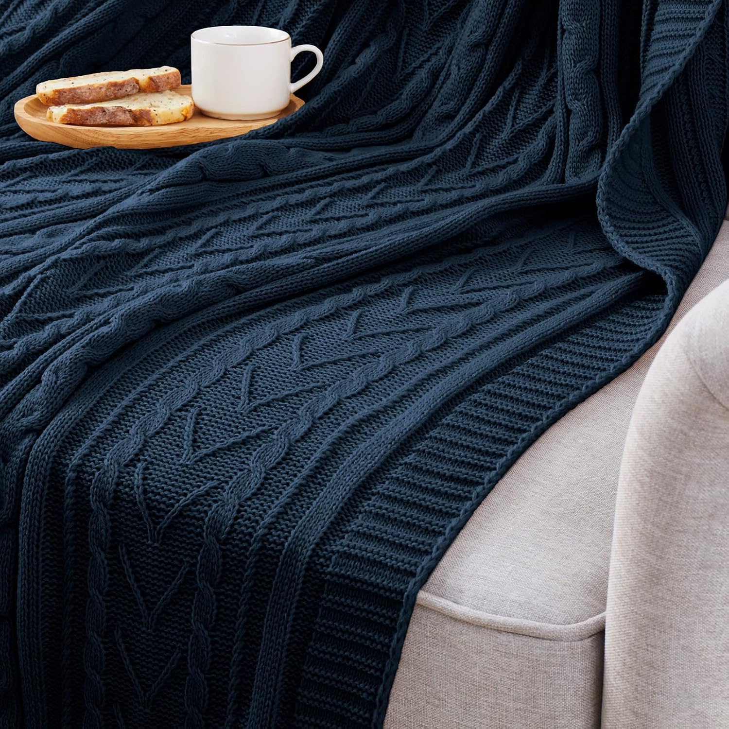 Navy Blue Queen Knitted Throw Blanket