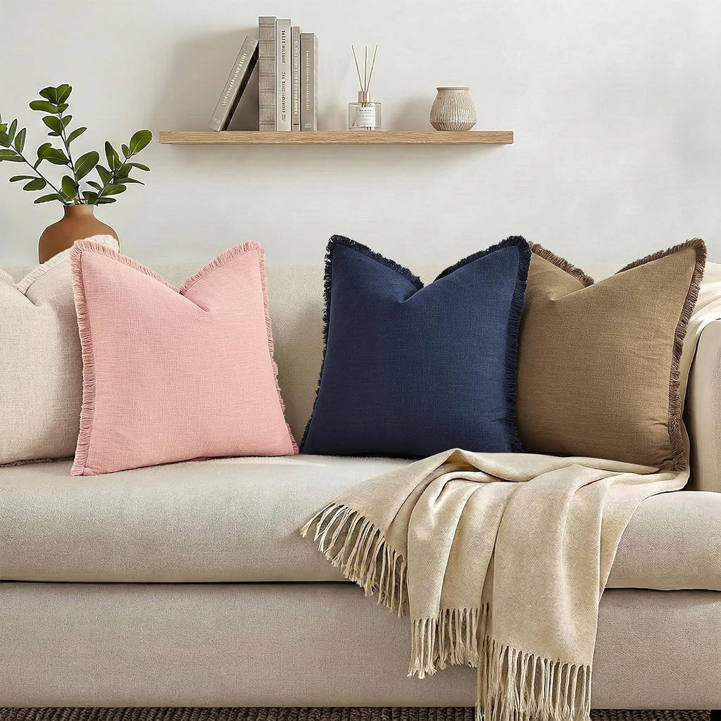 Navy Tassel Linen Pillow Covers