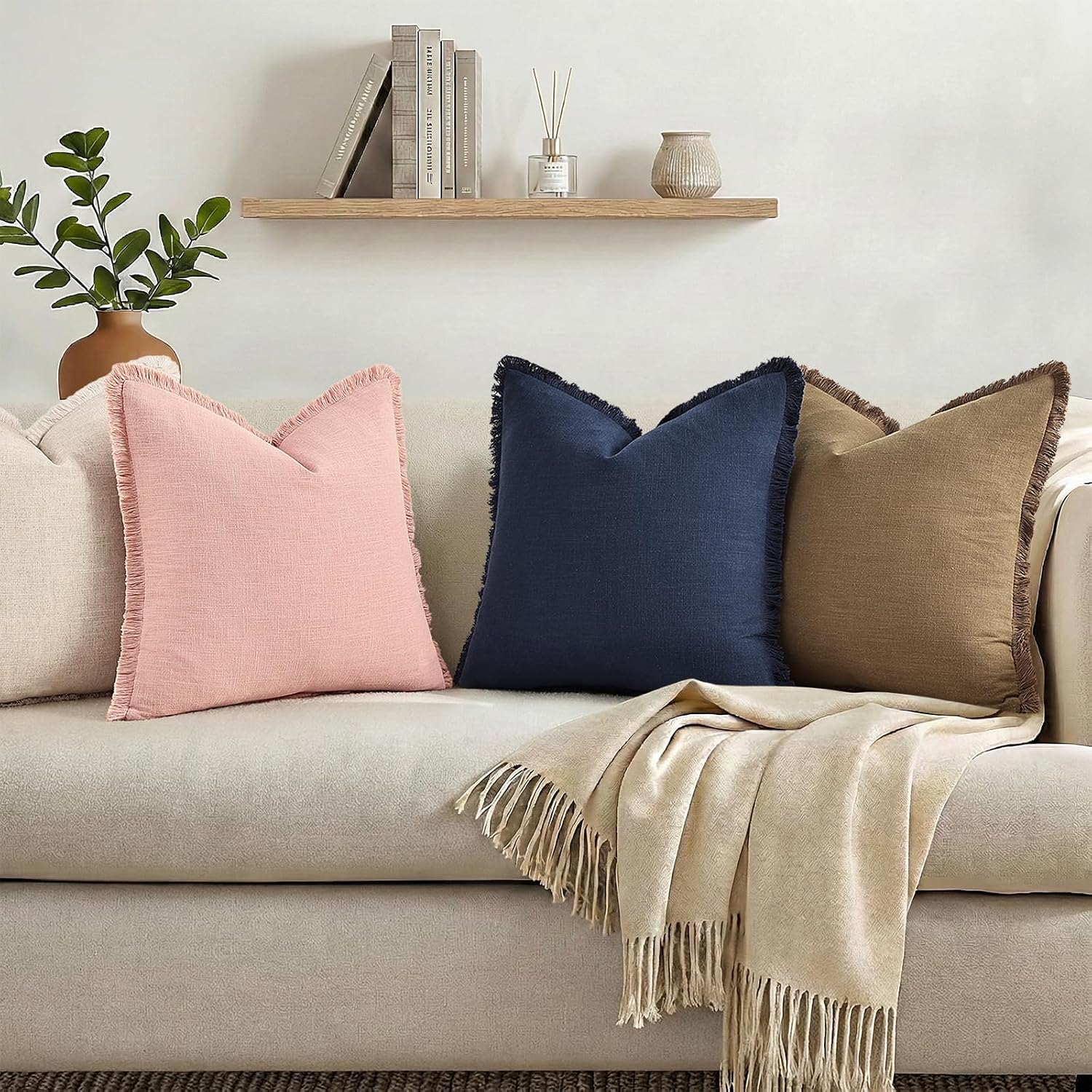 Navy Tassel Linen Pillow Covers