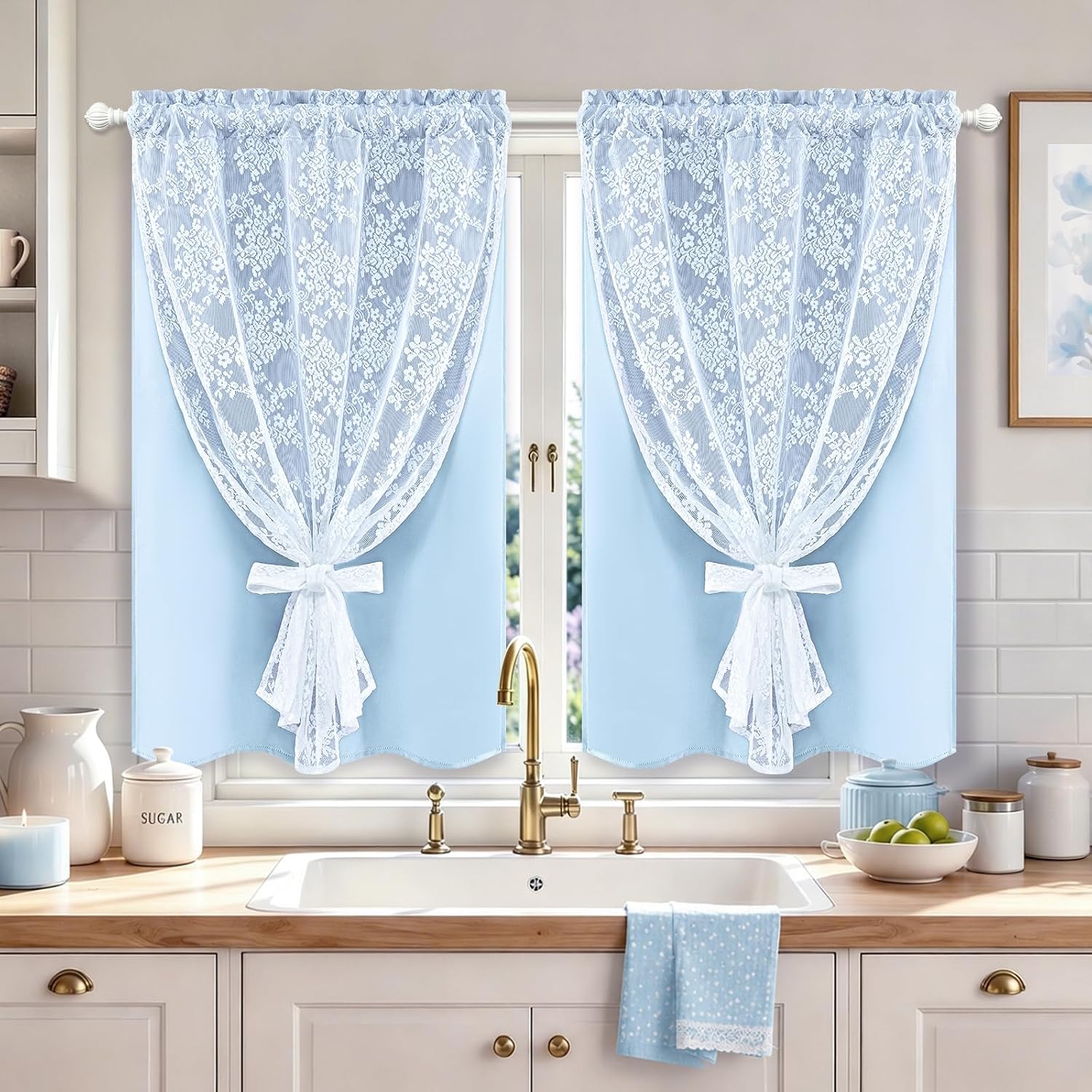 Blue Double Layer Blackout Curtains