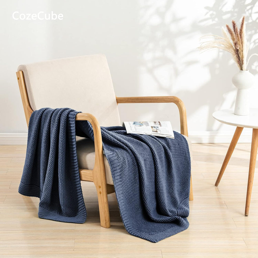 Dusty Blue Cable Knit Throw Blanket