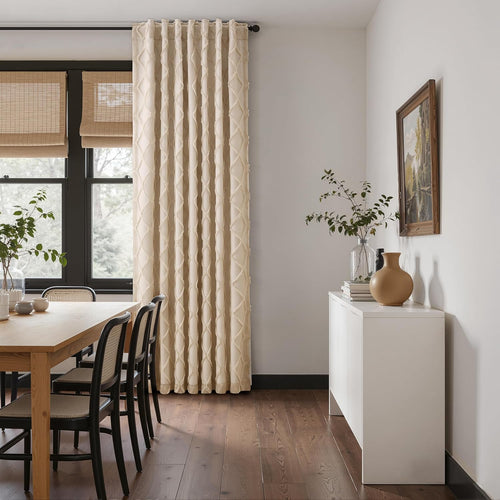 Beige Boho Pom Pom Layer Curtains