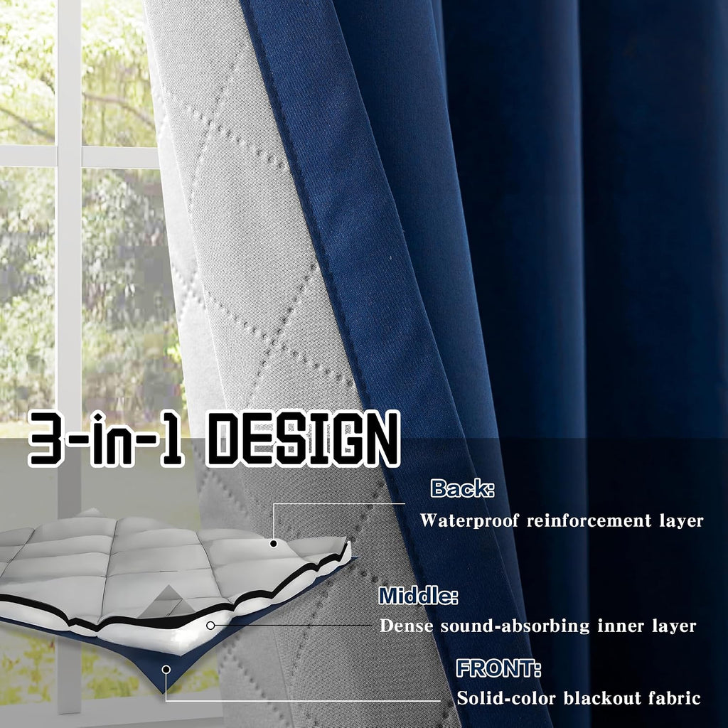 Navy Blue Heavy Soundproof Curtains