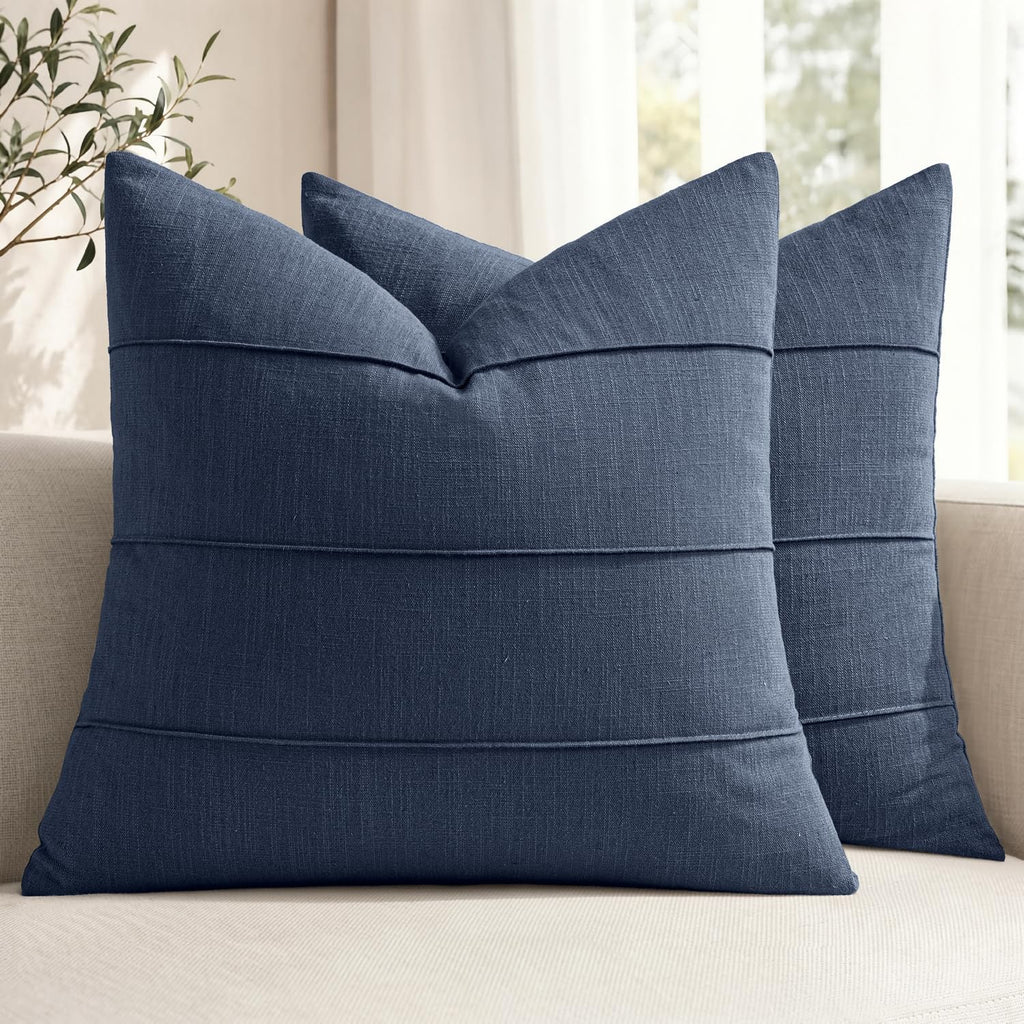 Navy Striped Linen Pillow Covers