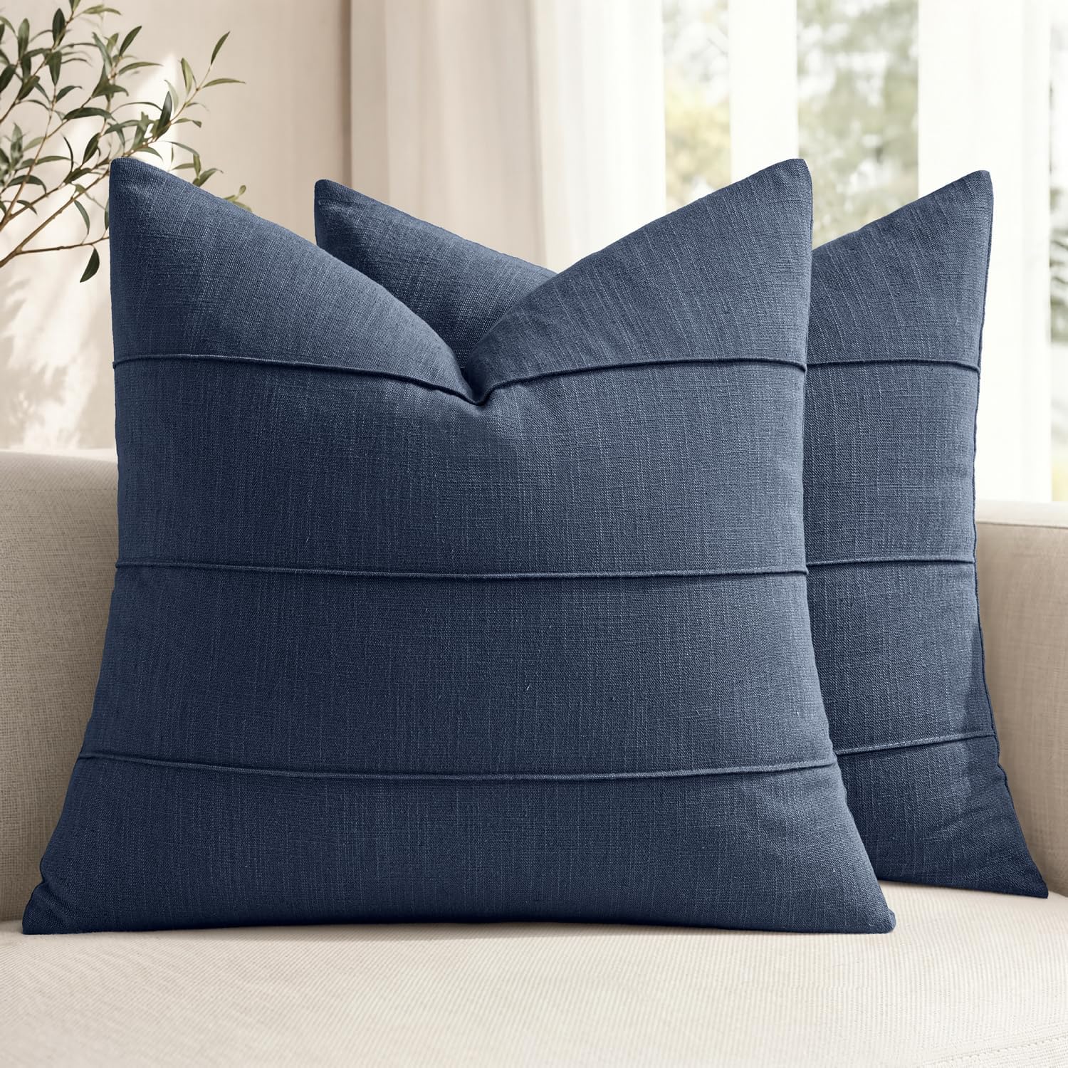 Navy Striped Linen Pillow Covers