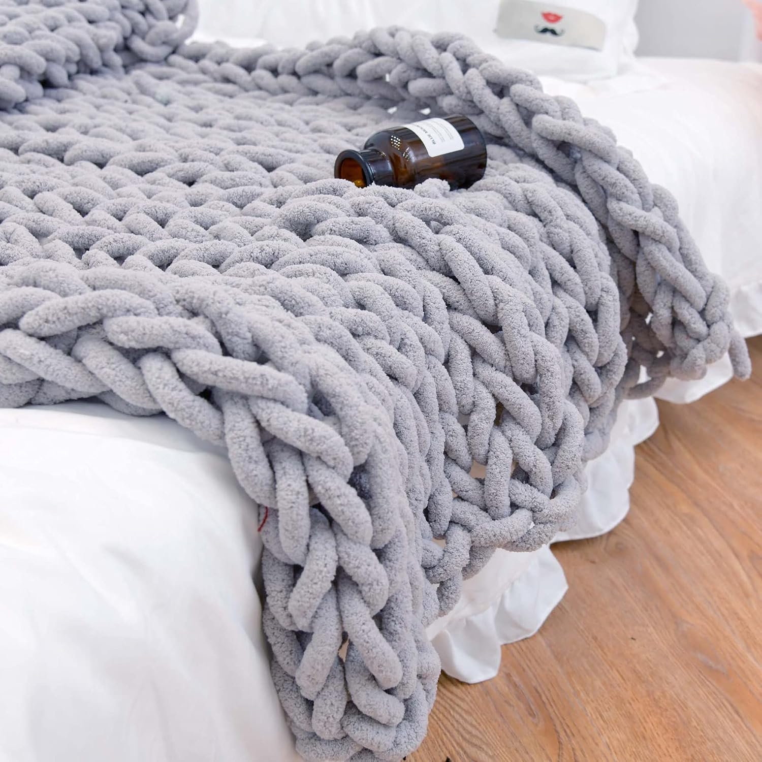 Gray Jumbo Chenille Knit Throw Blanket