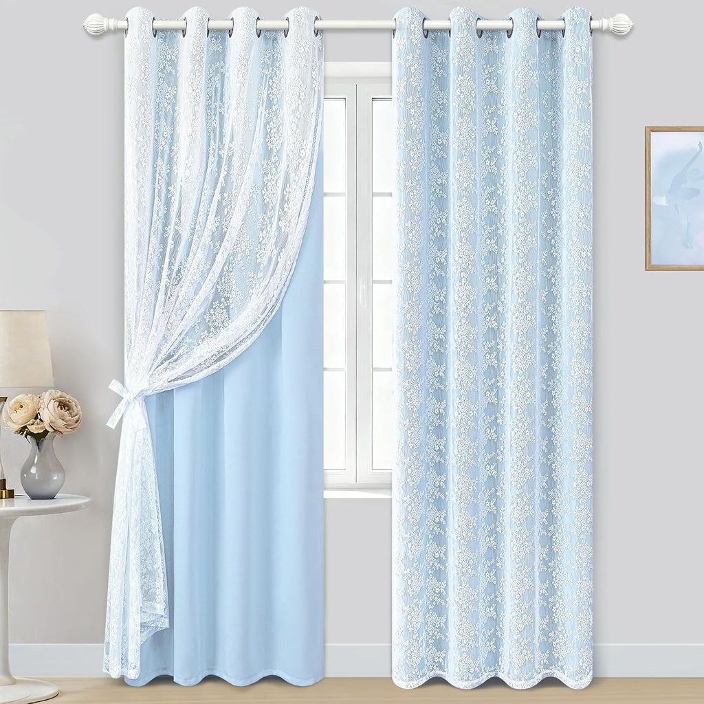 Blue Double Layer Blackout Curtains