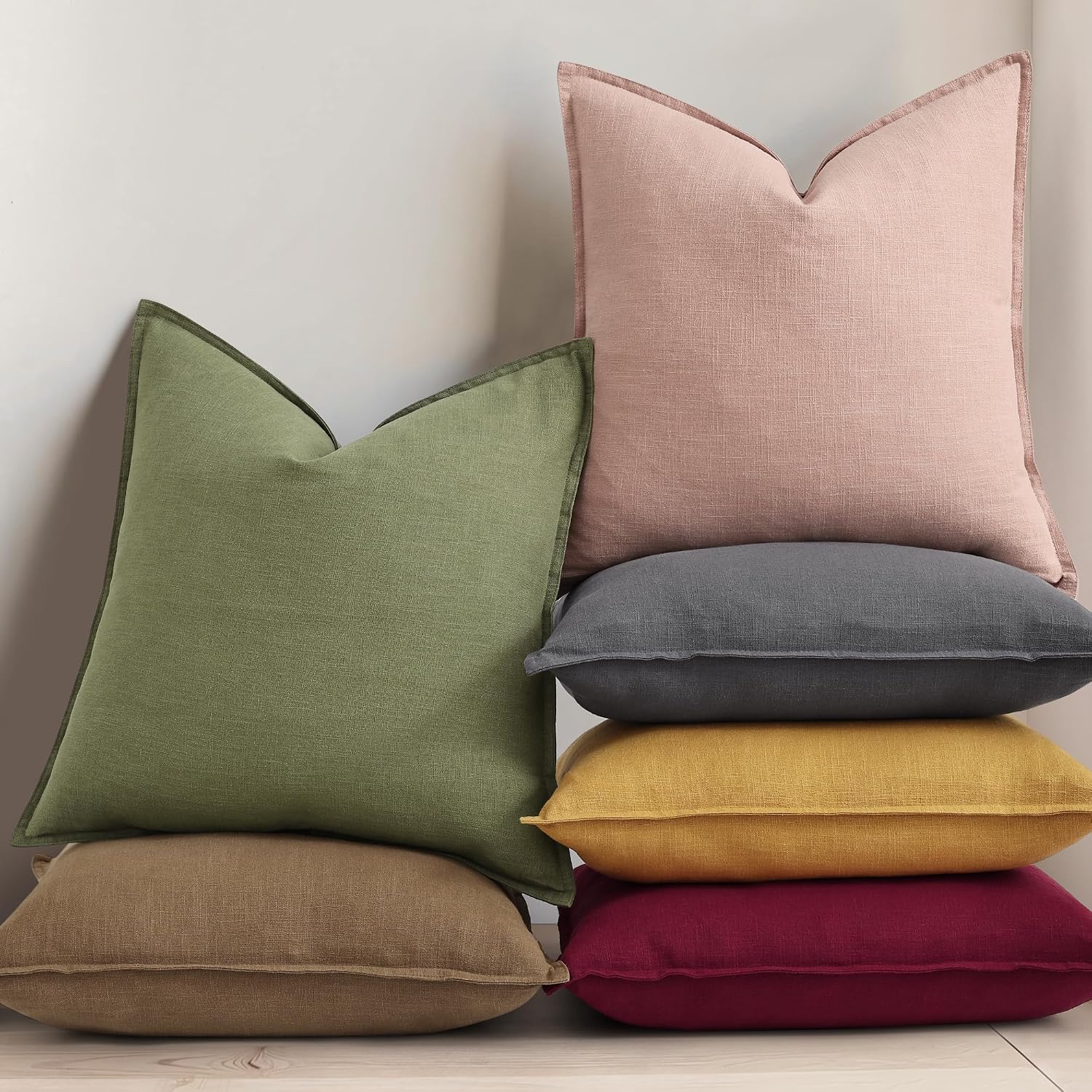 Pink Flange Edge Linen Pillow Covers