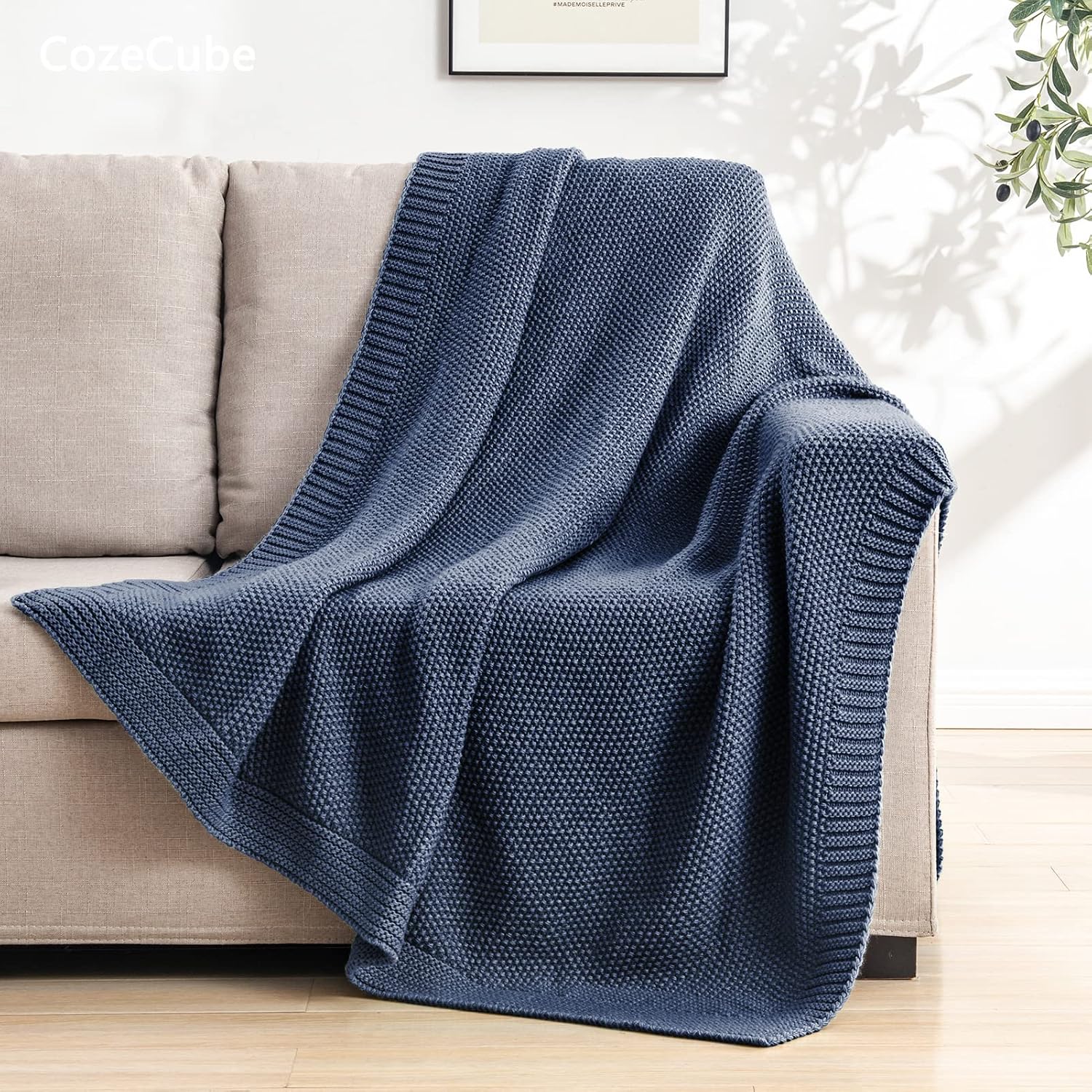Dusty Blue Cable Knit Throw Blanket
