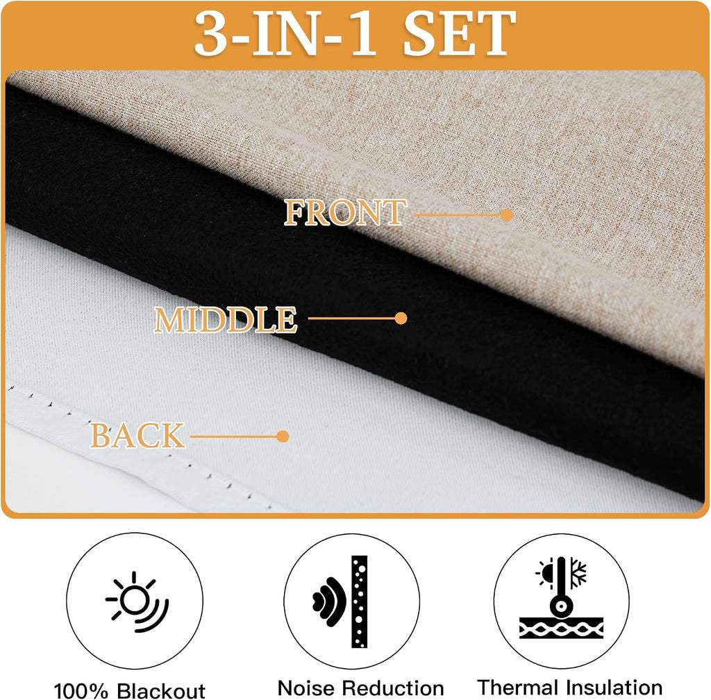 Taupe Linen Soundproof Curtains