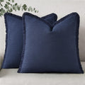 Navy Tassel Linen Pillow Covers
