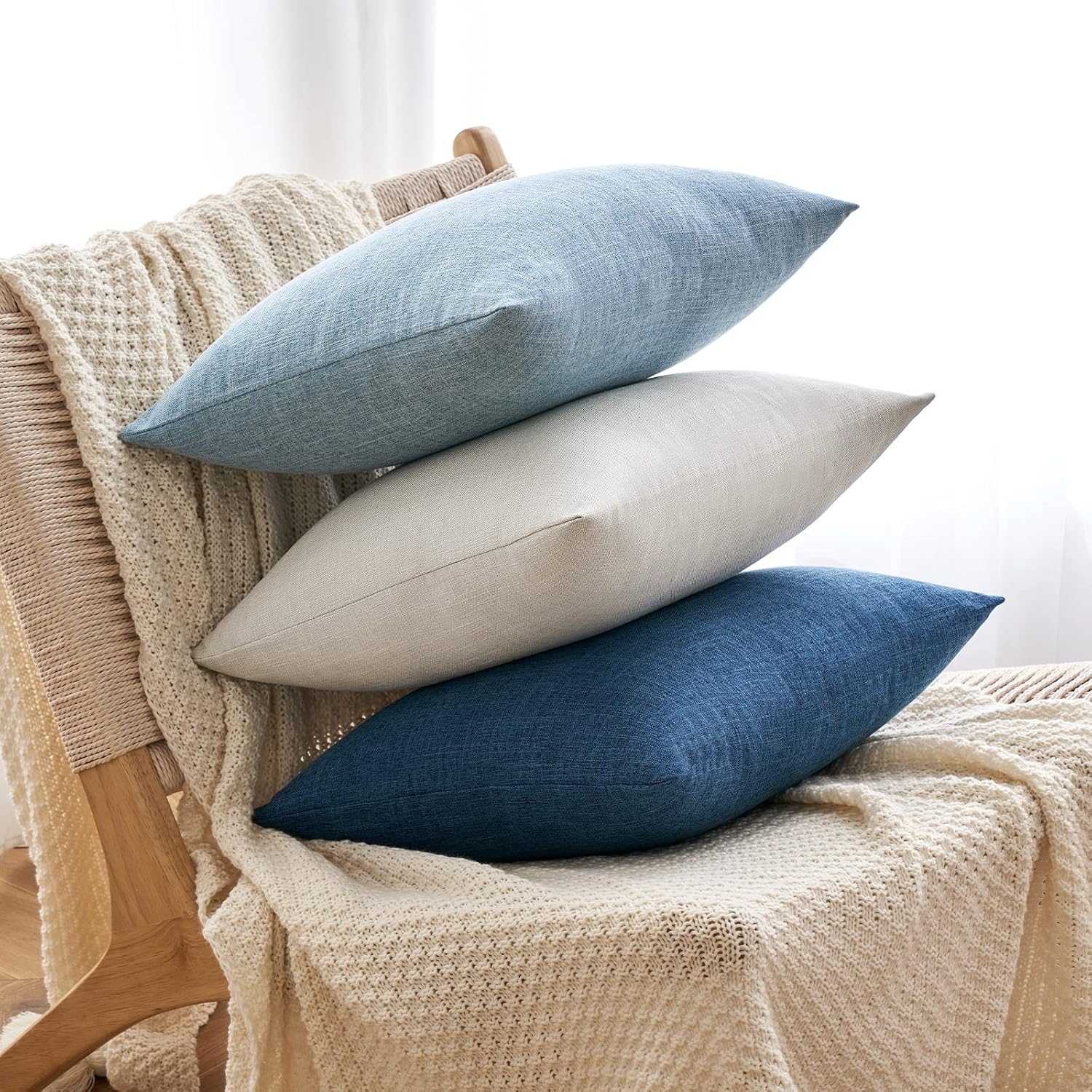 Light Blue Textured Linen Pillow Covers