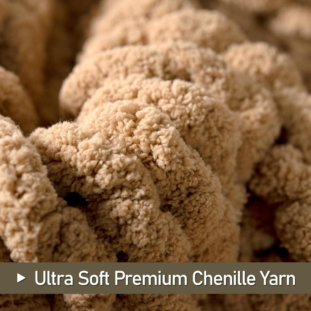 Tan Brown Chenille Knit Throw Blanket