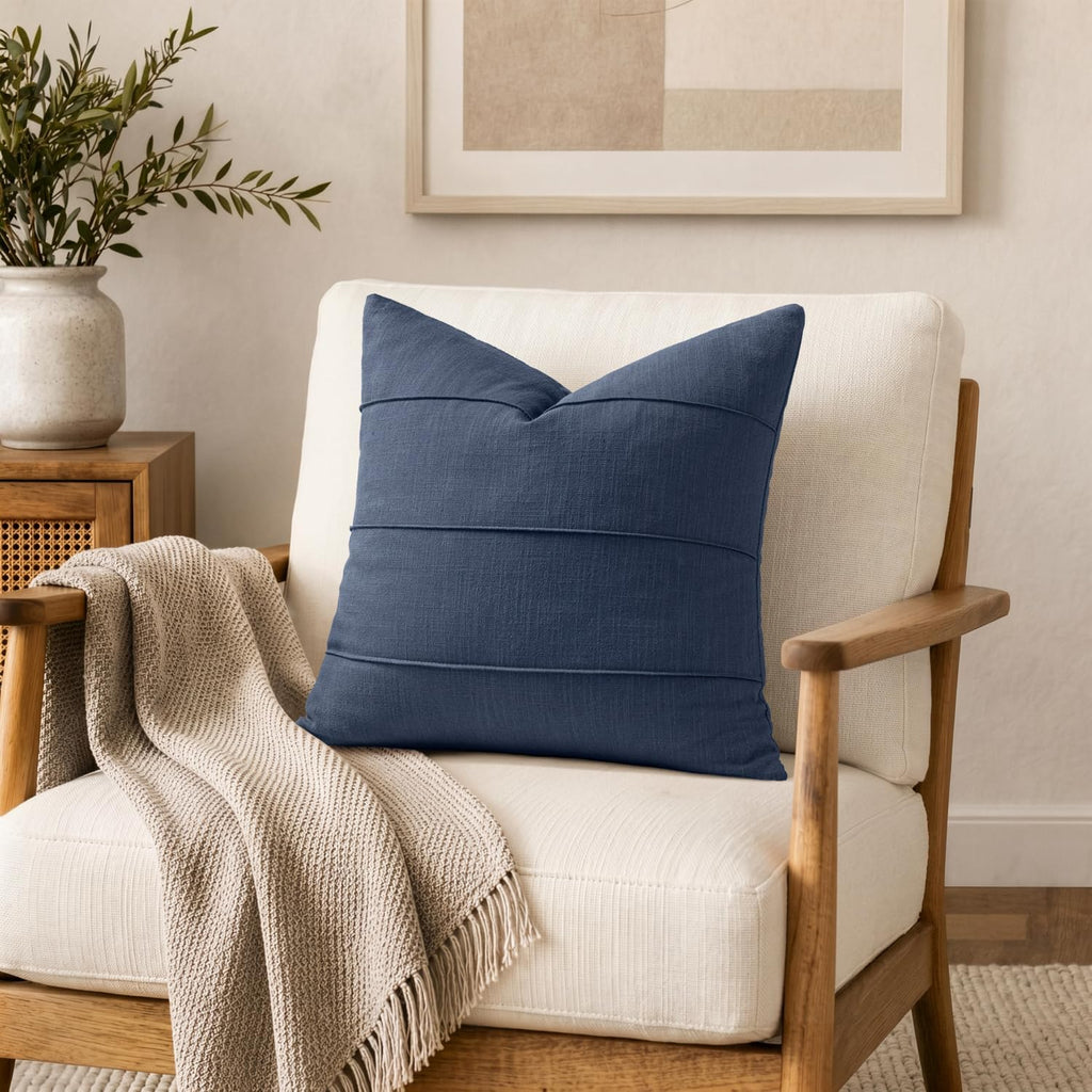 Navy Striped Linen Pillow Covers