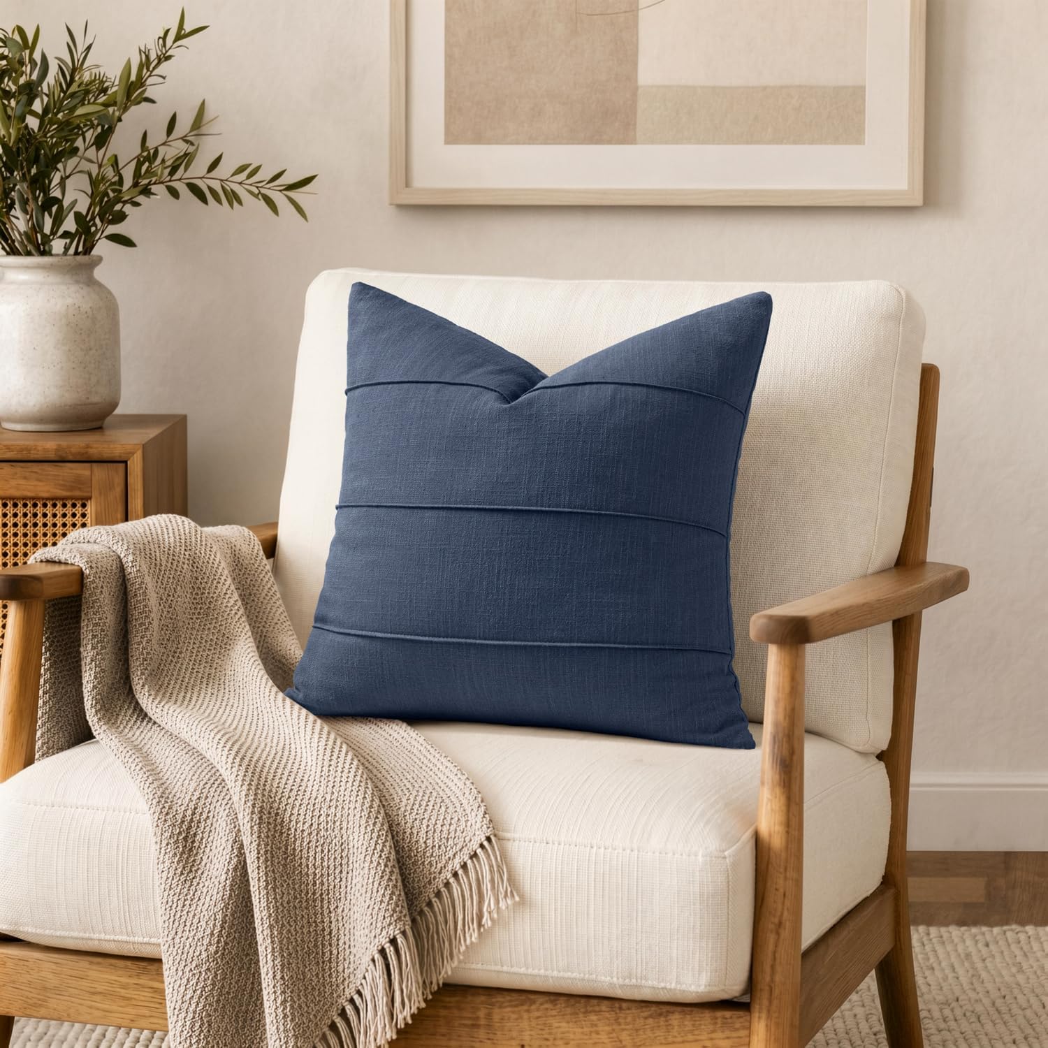 Navy Striped Linen Pillow Covers