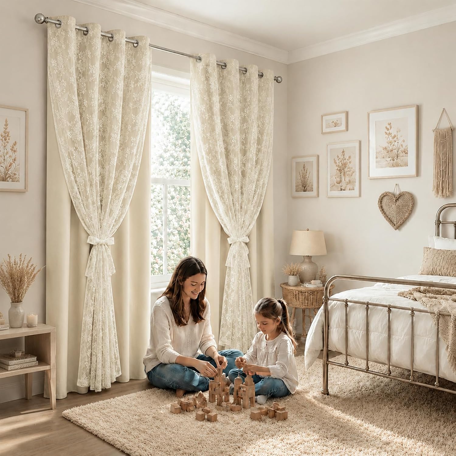 Beige Double Layer Blackout Curtains