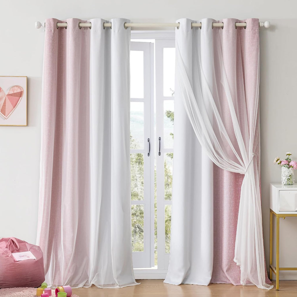 Pink White Ombre Blackout Curtains