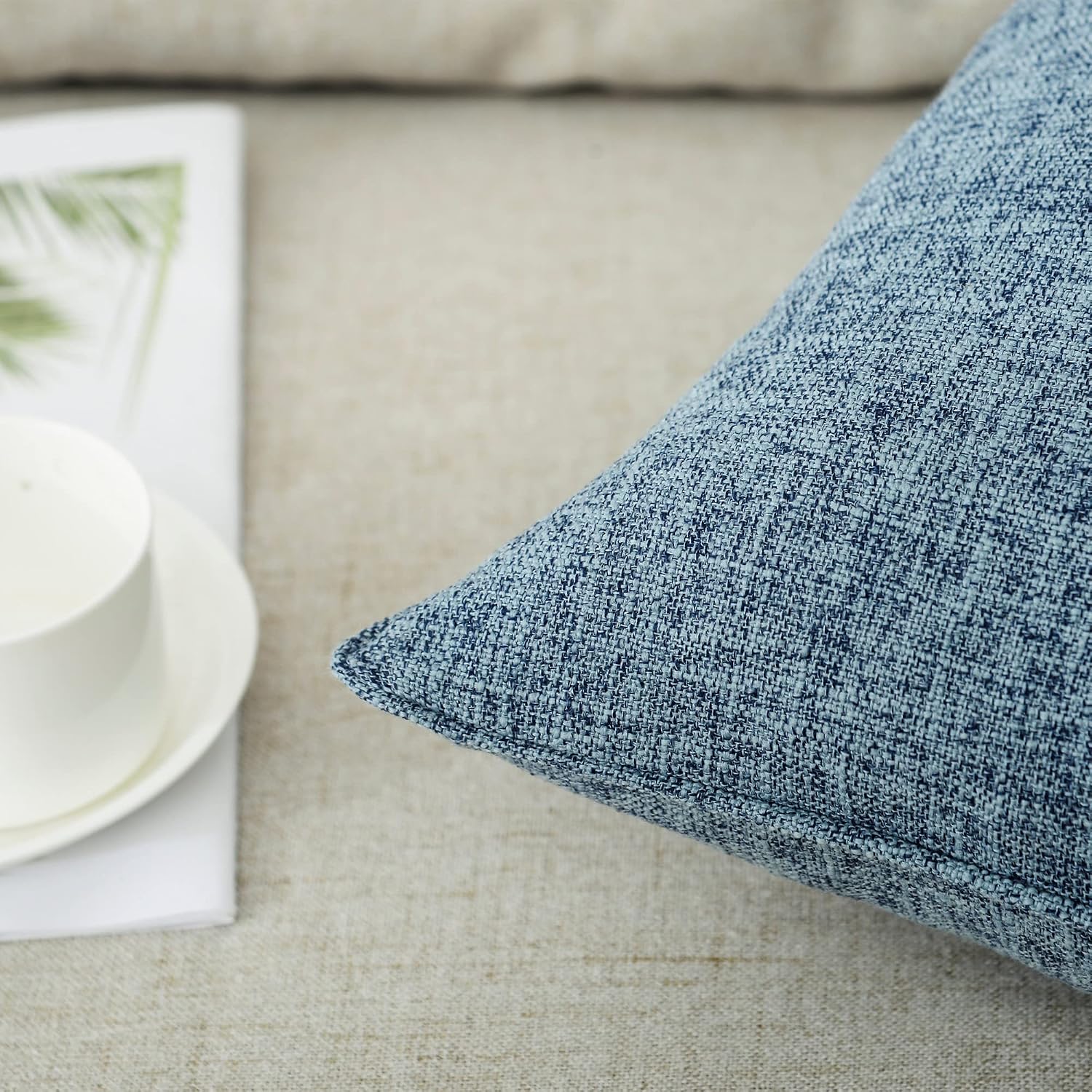 Blue Solid Linen Pillow Covers