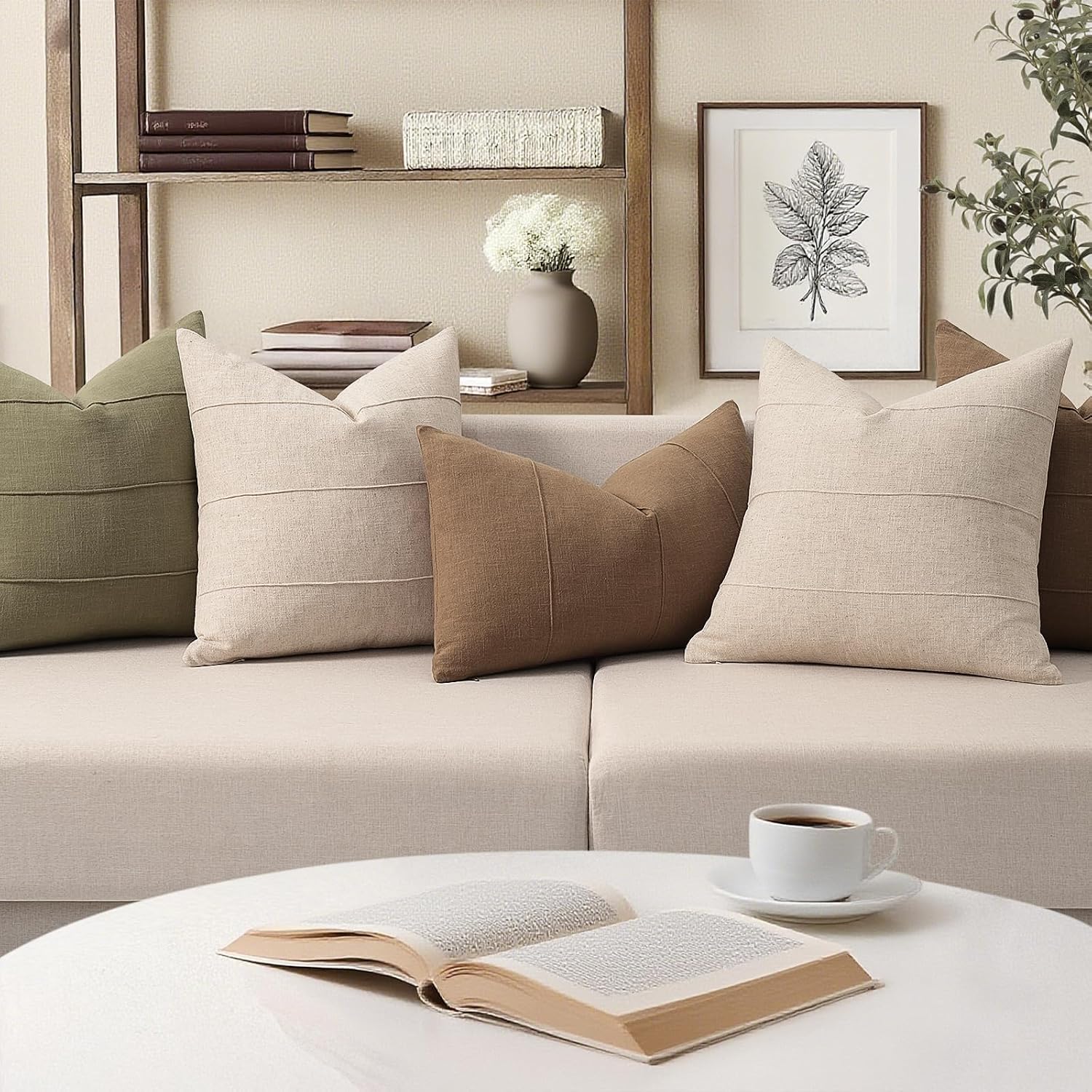 Beige Handcrafted Striped Pillow Covers