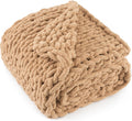 Tan Brown Chenille Knit Throw Blanket