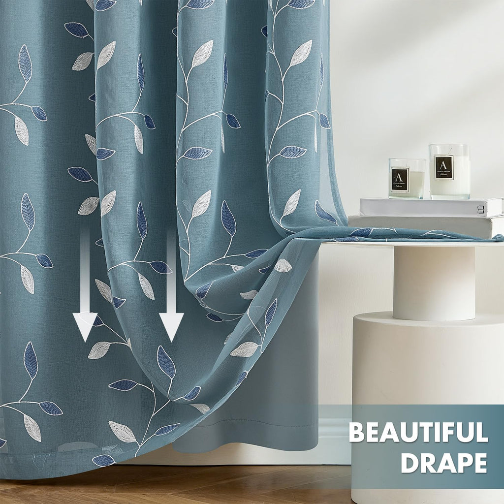 Dusty Blue Floral Layer Curtains