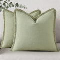 Sage Green Tassel Linen Pillow Covers