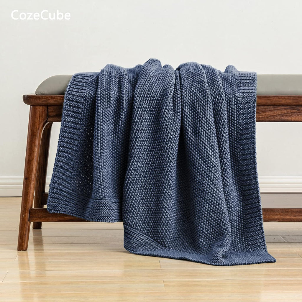 Dusty Blue Cable Knit Throw Blanket