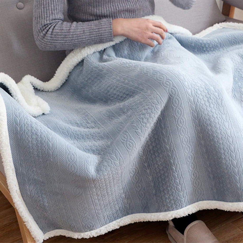 Blue Sherpa Reversible Throw Blanket