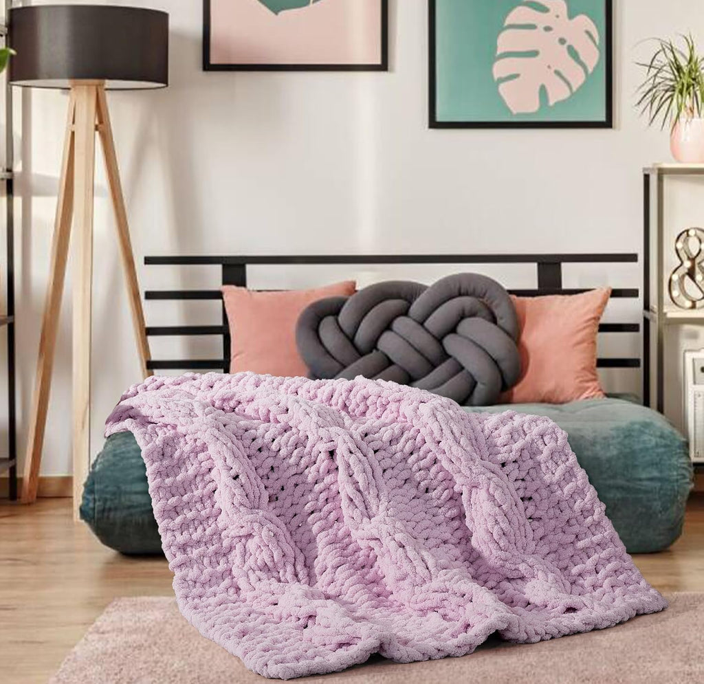 Purple Hand Knit Warm Throw Blanket