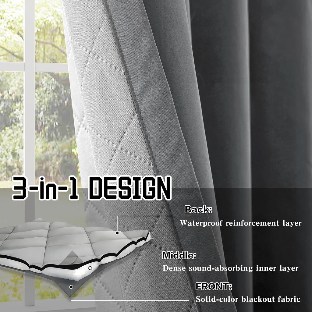Grey Thermal Soundproof Curtains