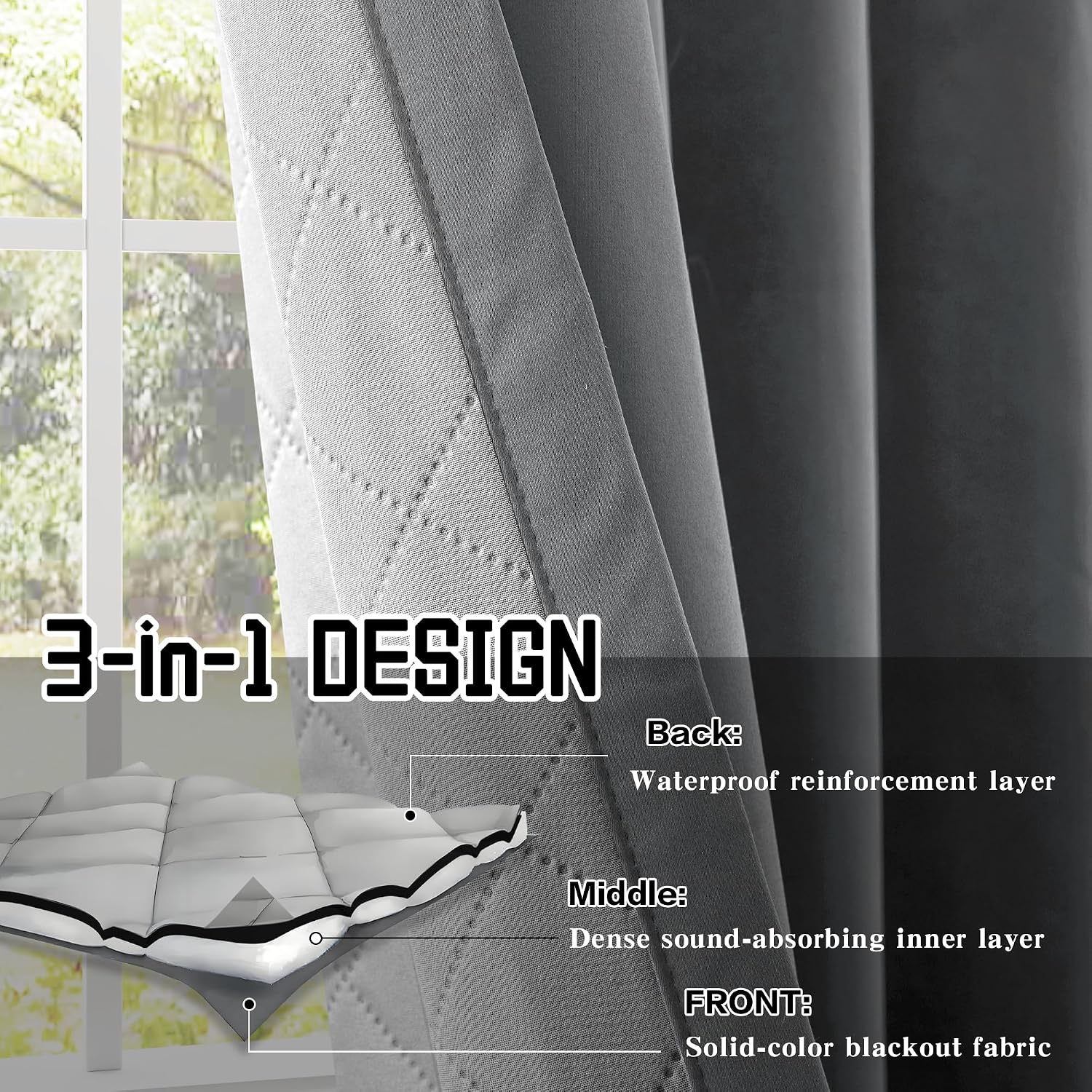 Grey Thermal Soundproof Curtains
