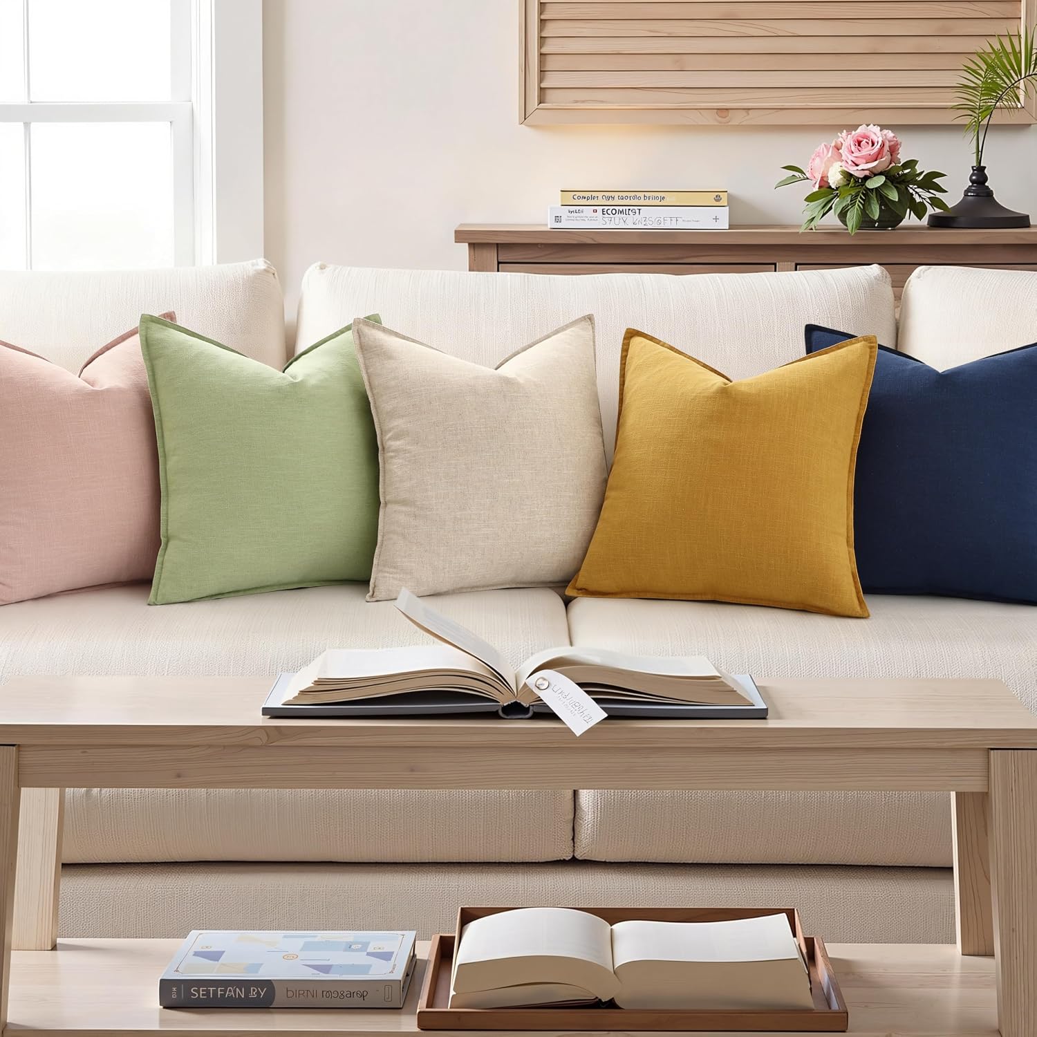 Pink Flange Edge Linen Pillow Covers