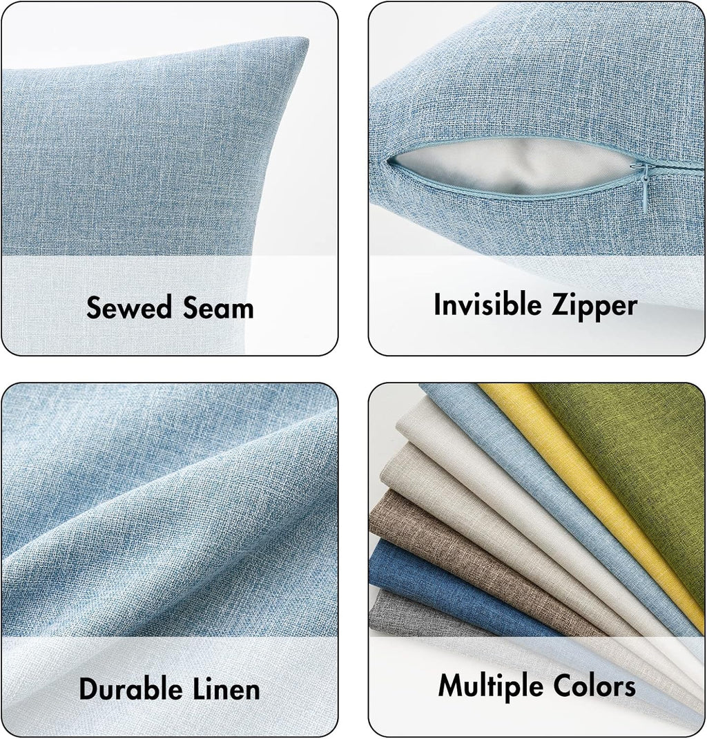 Light Blue Textured Linen Pillow Covers