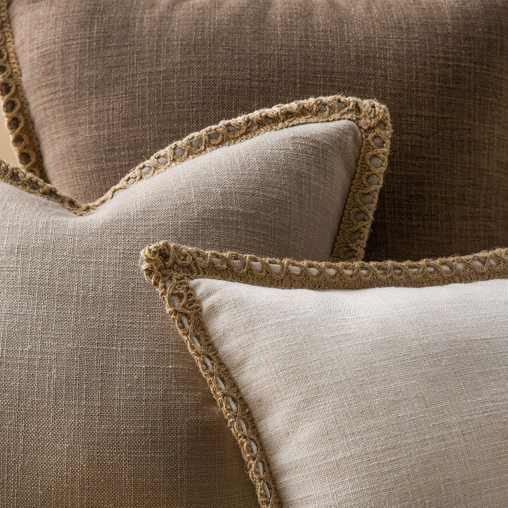 Coffee Trimmed Linen Pillow Covers