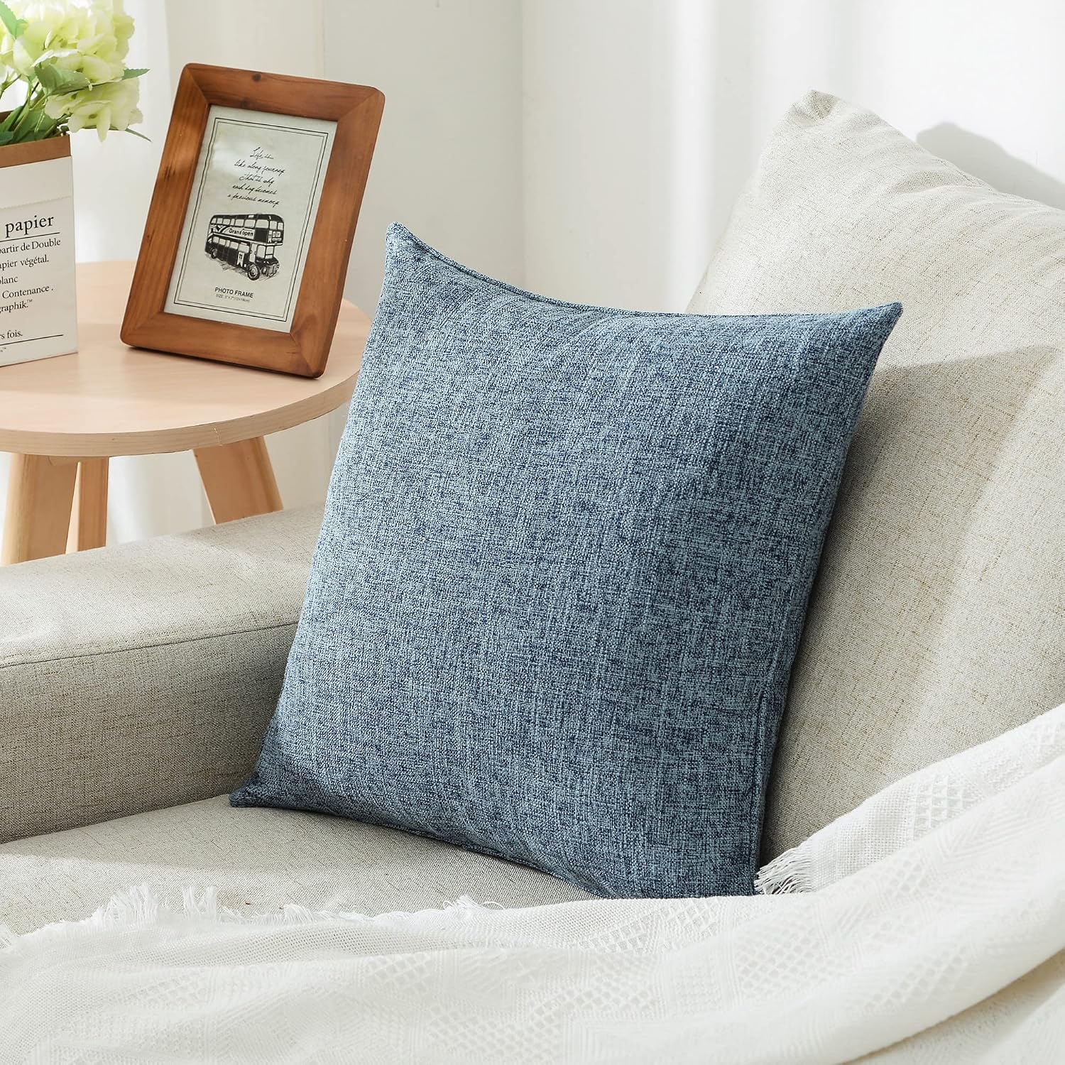 Blue Solid Linen Pillow Covers