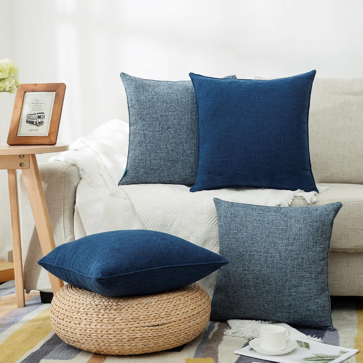 Blue Solid Linen Pillow Covers