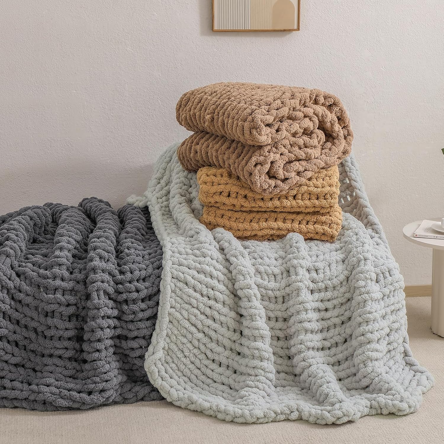 Light Grey Jumbo Chenille Knit Blanket