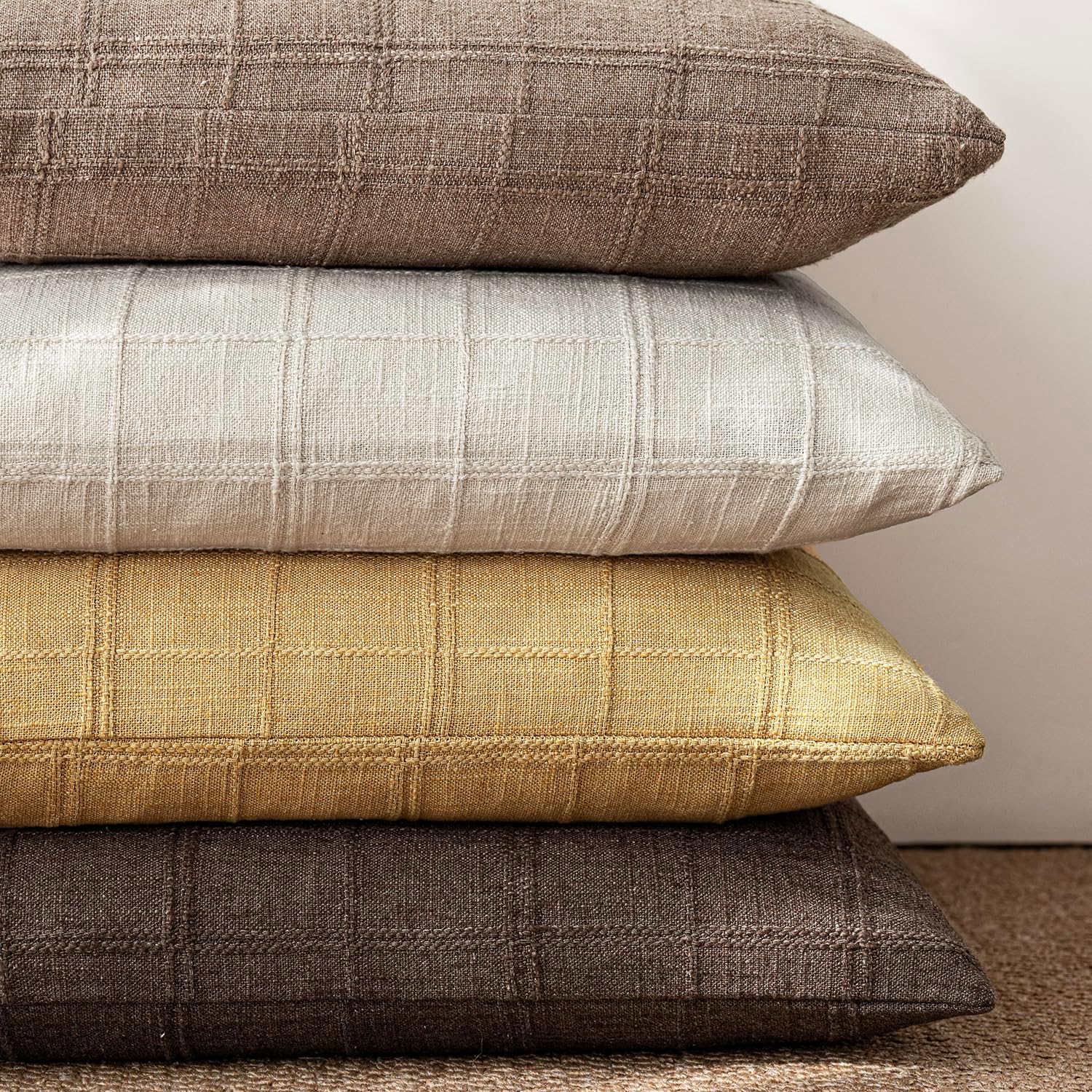 Amber Gold Check Linen Pillow Covers
