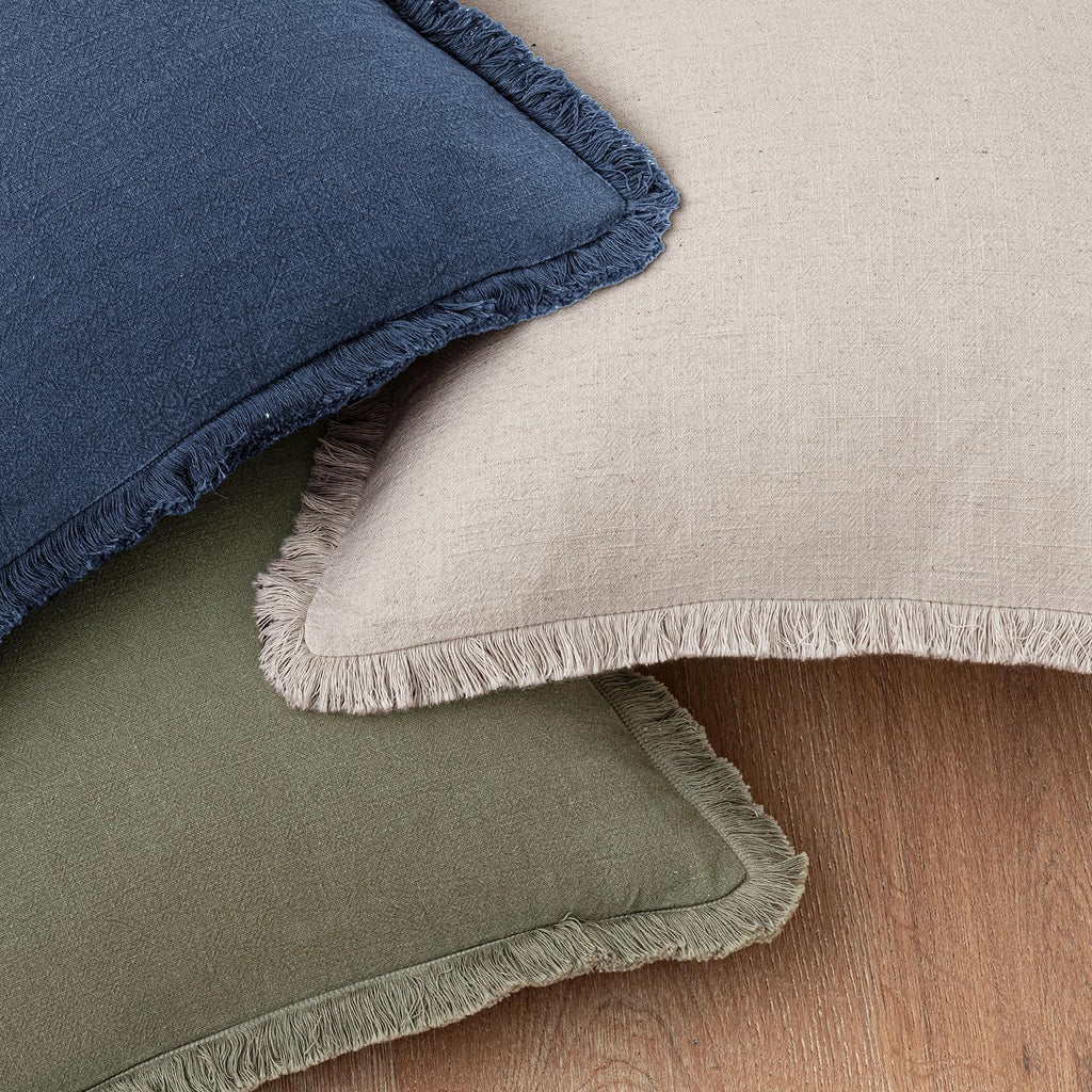 Blue Tassel Linen Cushion Covers