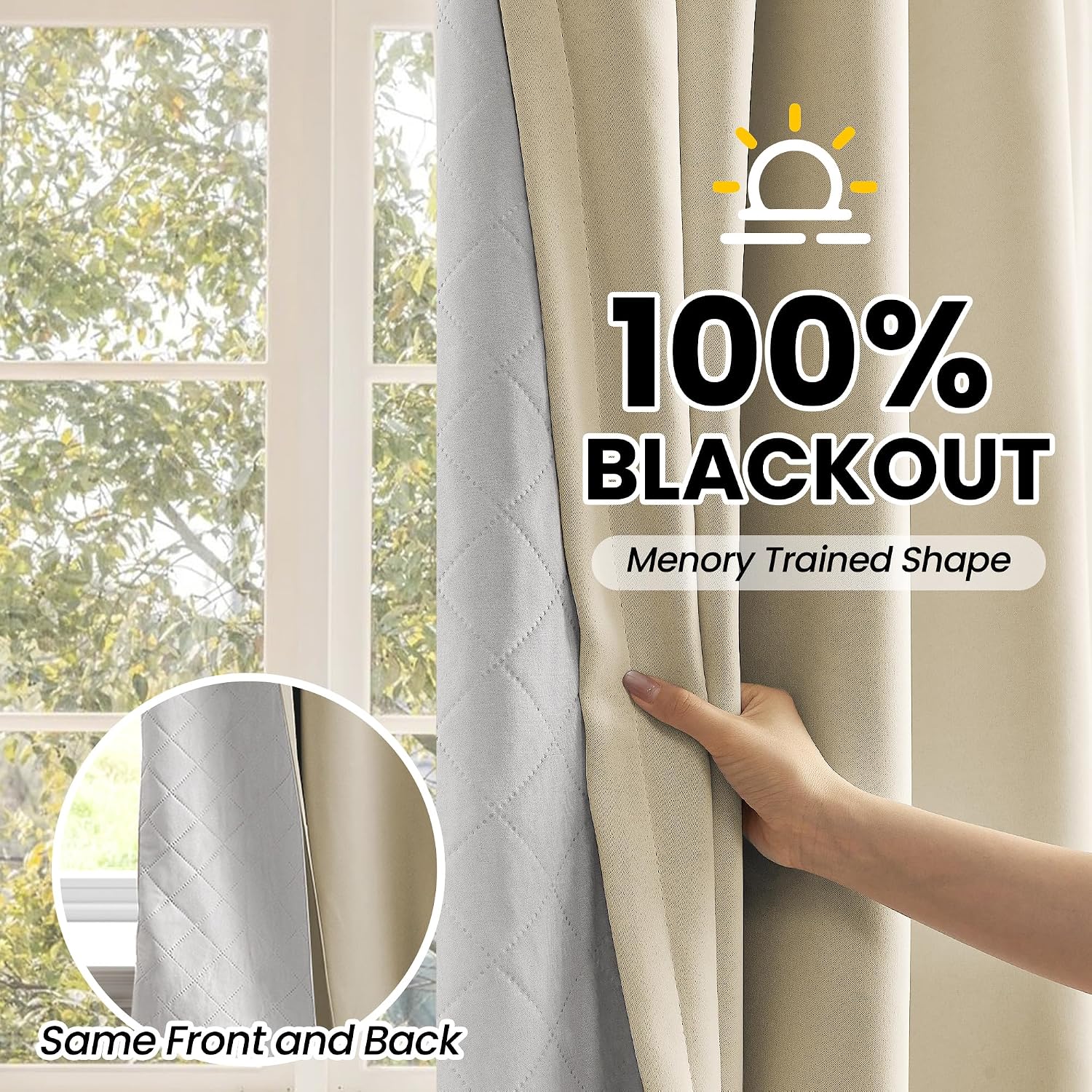 Beige Three Layer Soundproof Curtains