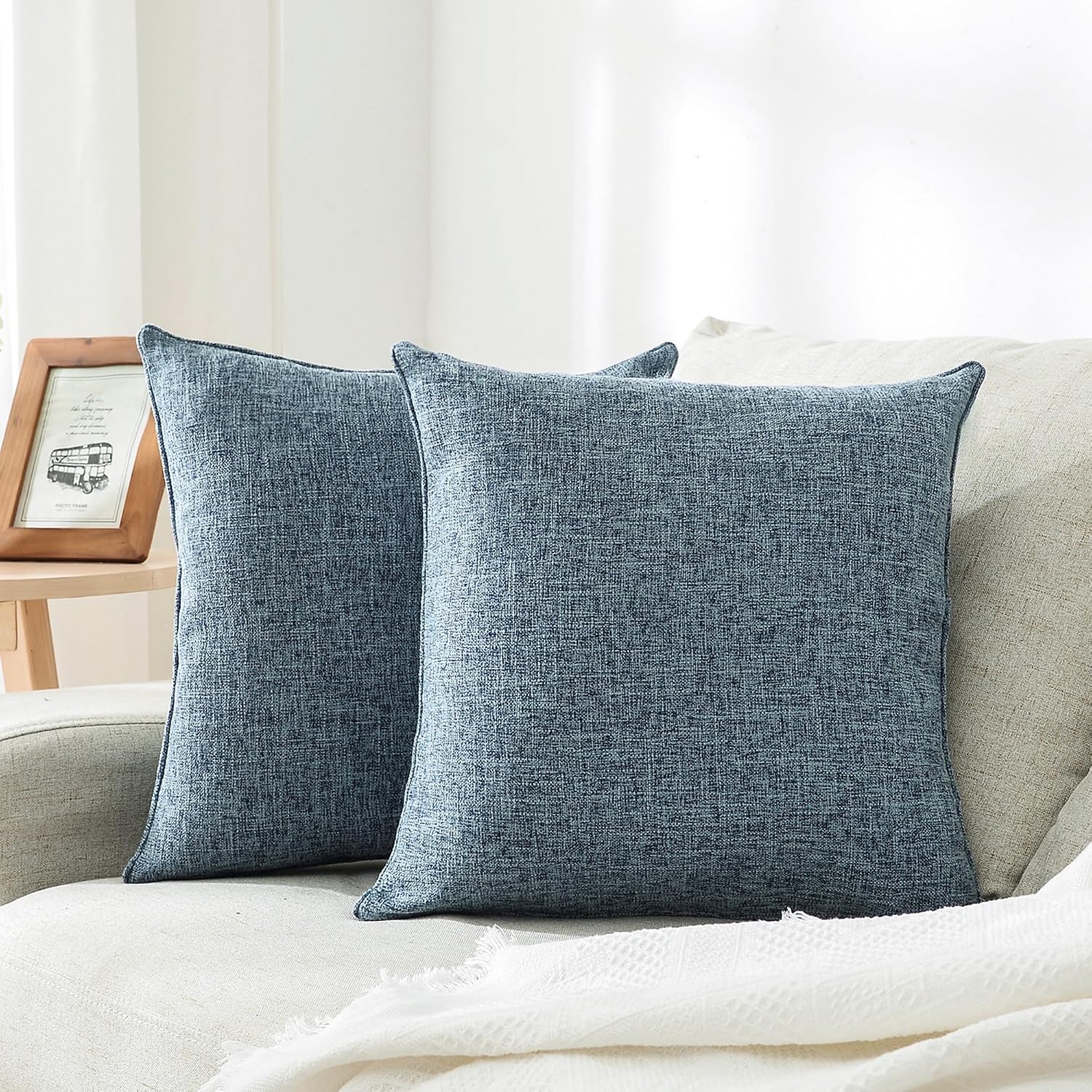 Blue Solid Linen Pillow Covers