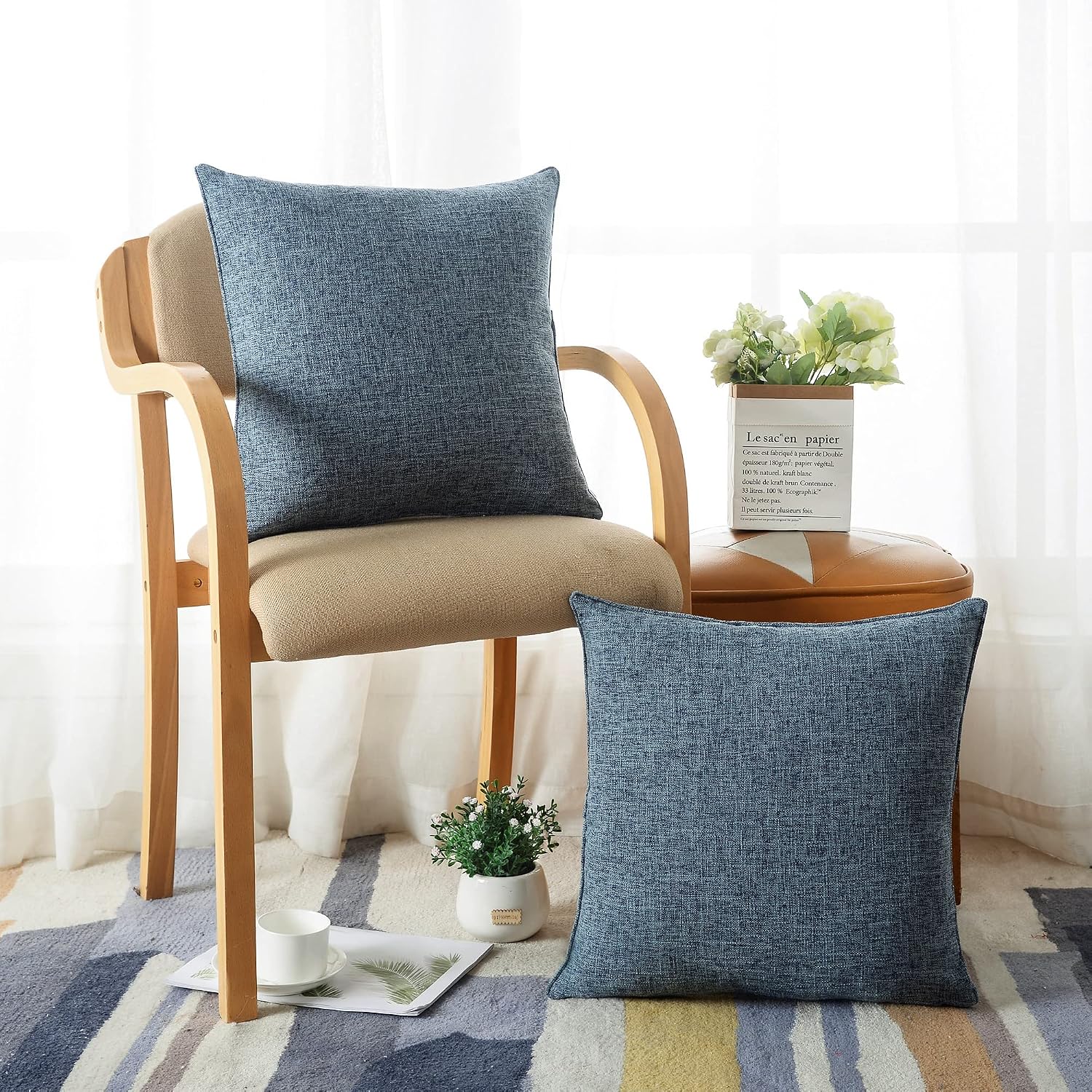 Blue Solid Linen Pillow Covers