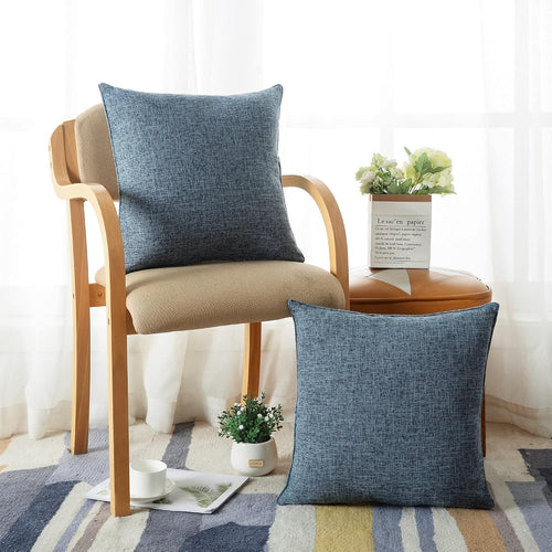 Blue Solid Linen Pillow Covers