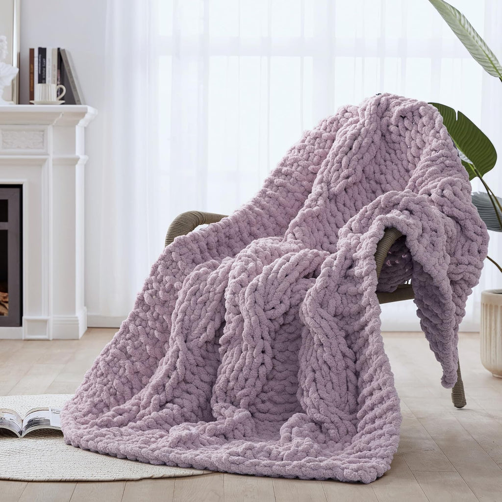 Purple Hand Knit Warm Throw Blanket