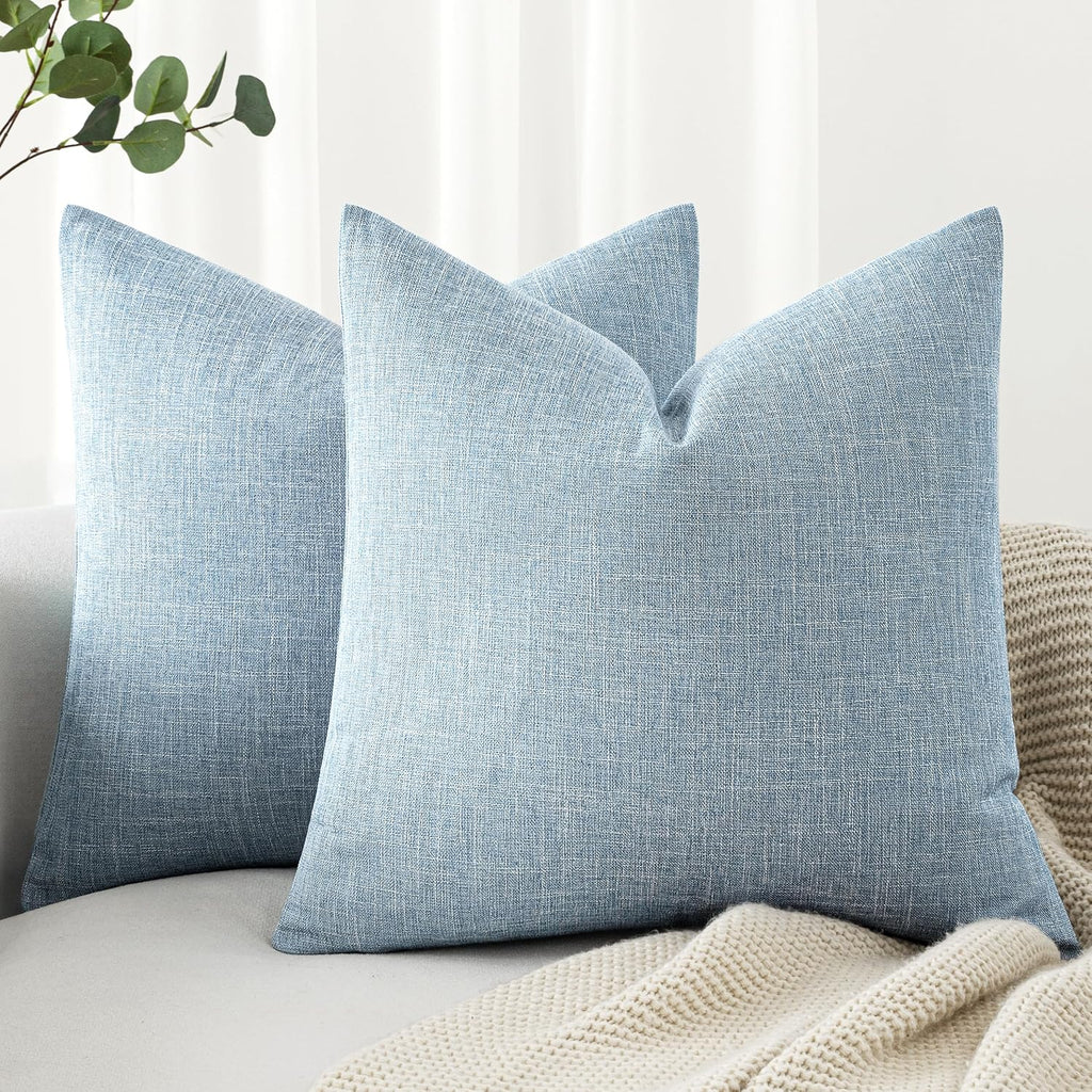 Light Blue Textured Linen Pillow Covers
