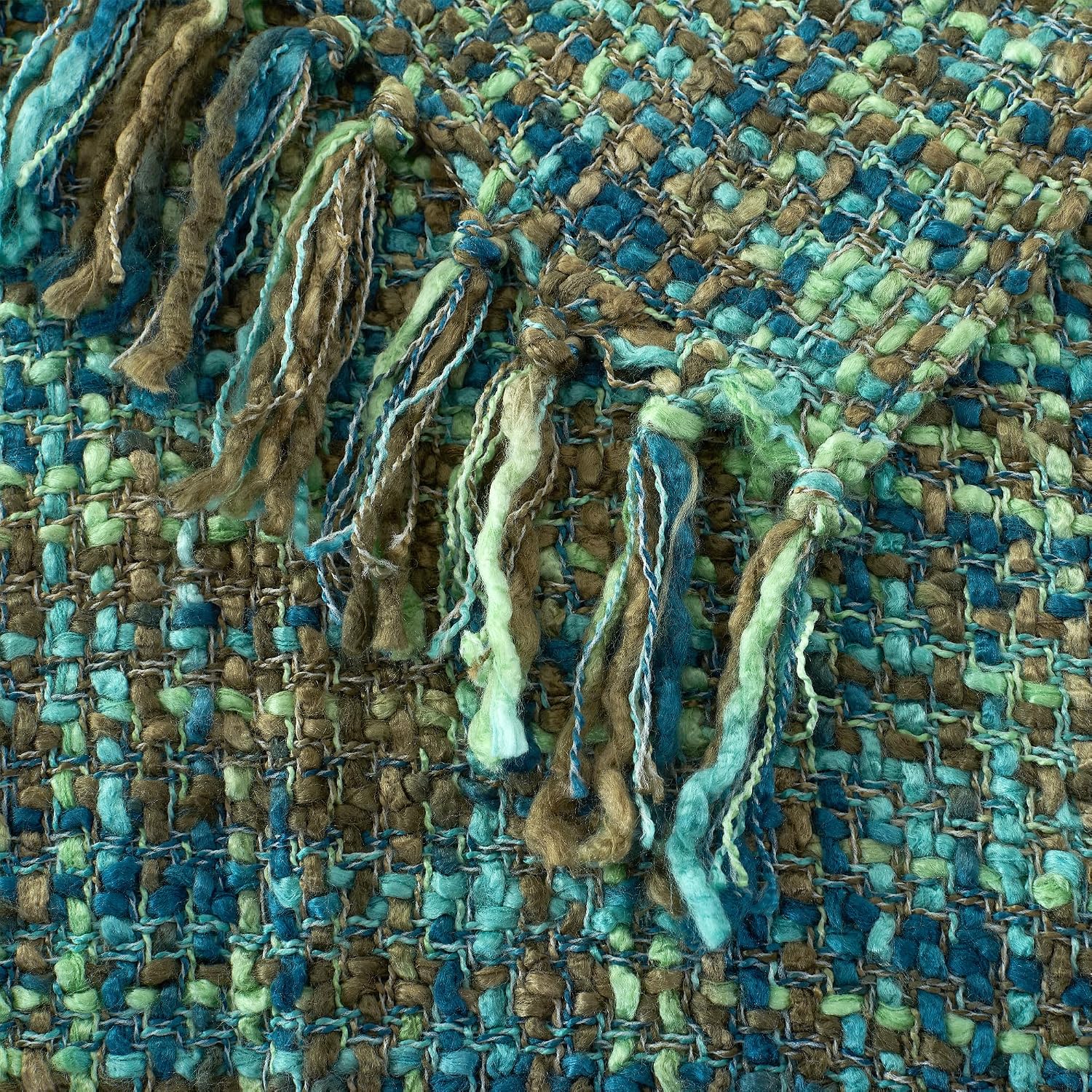 Green Tassel Woven Throw Blanket