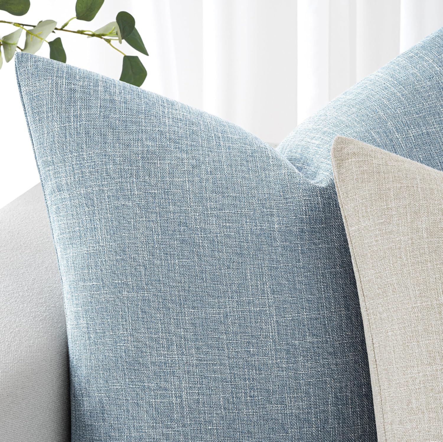 Light Blue Textured Linen Pillow Covers