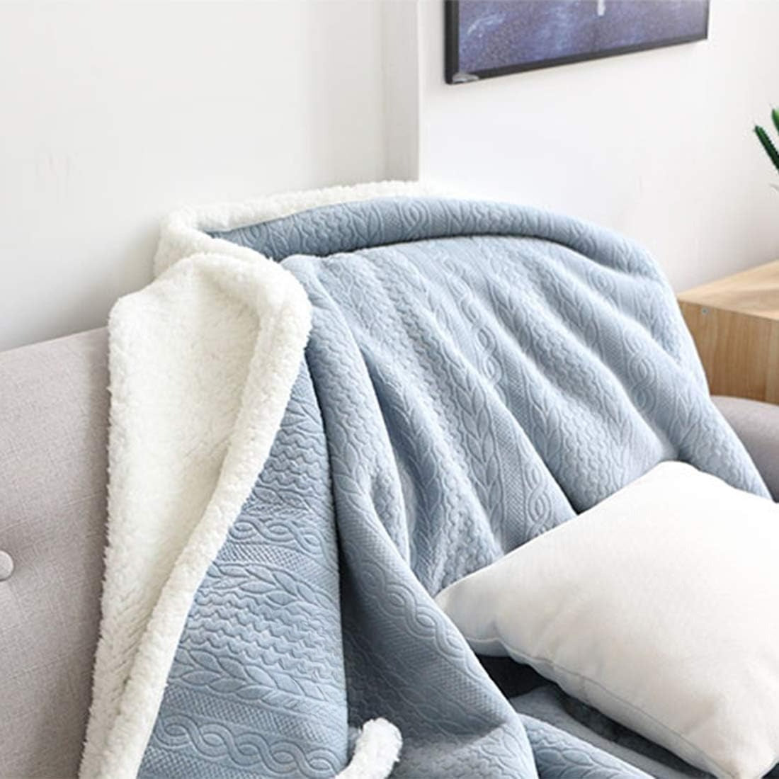 Blue Sherpa Reversible Throw Blanket