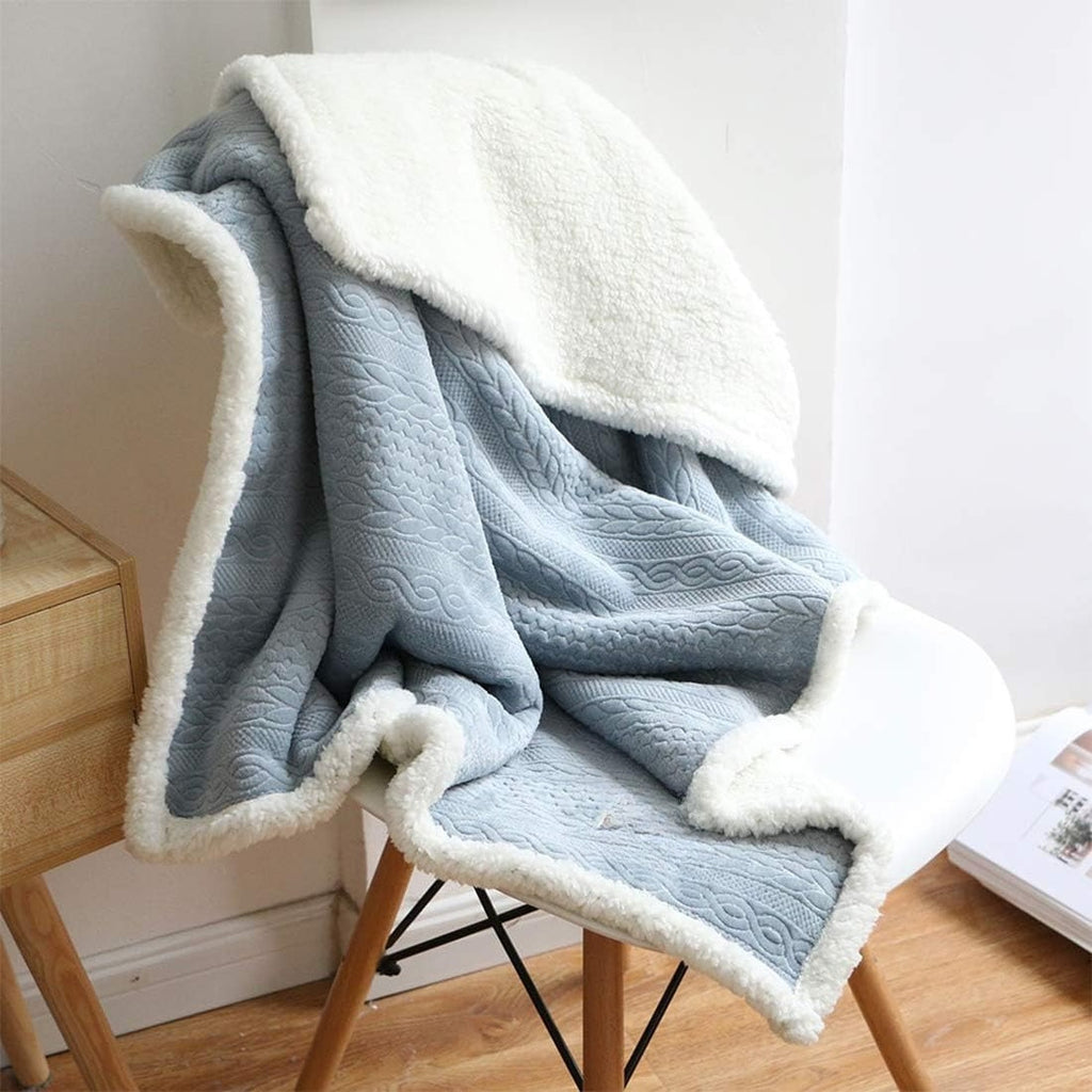 Blue Sherpa Reversible Throw Blanket